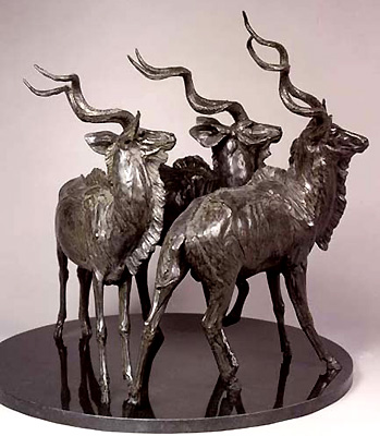 three greater kudu antelopes
